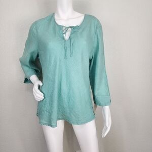 NWT Russ Berens Blue Linen Pullover Top Size 10